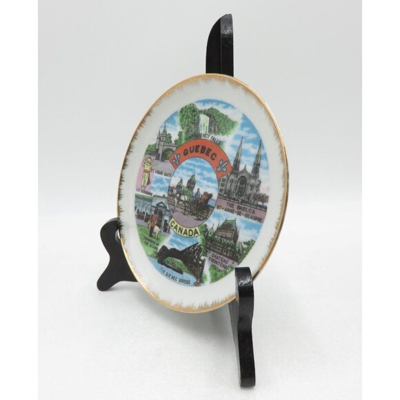 QUEBEC Canada Souvenir Plate Gold Rim and Scenic Landmarks Design Vintage - Picture 5 of 10